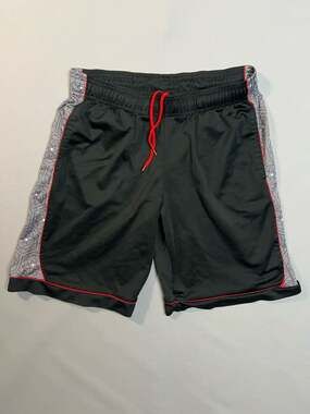 NBA U Black Basketball Shorts Large Geometric Sides Red Drawstring